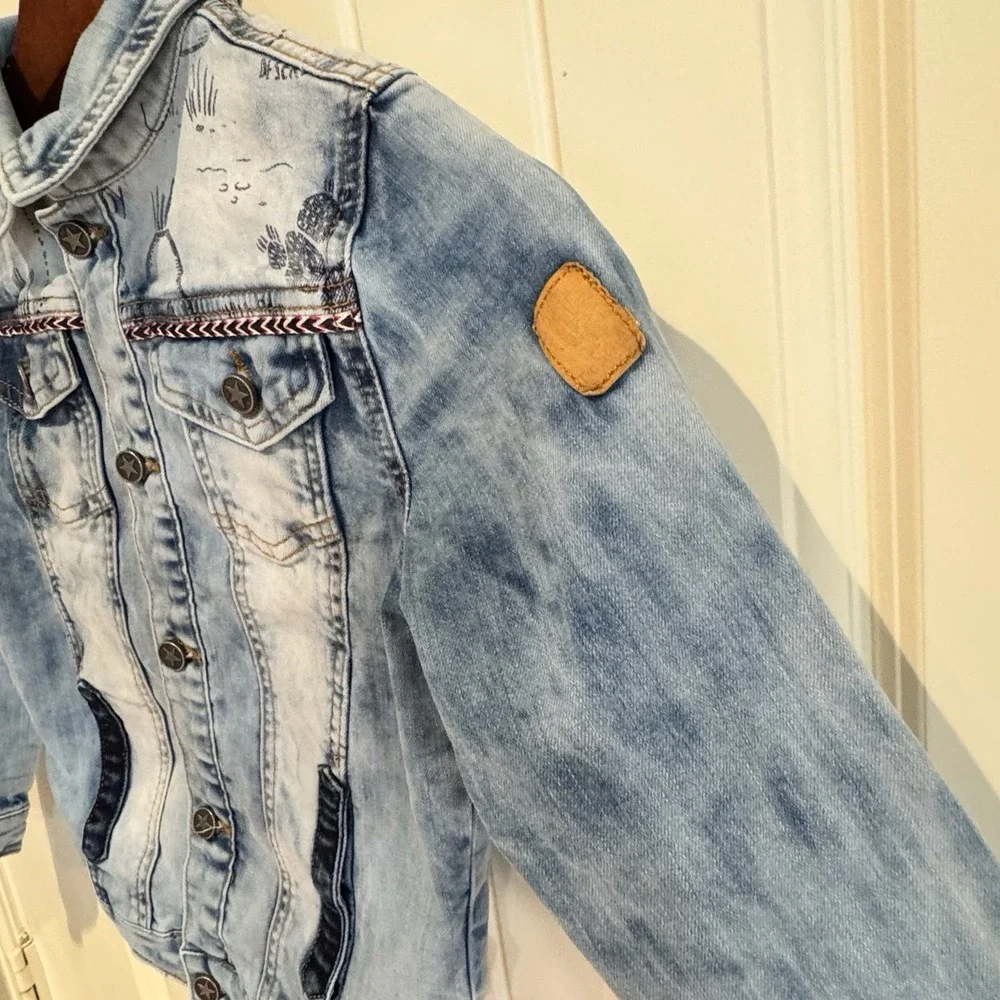 Desigual Girls 7/8 Western‎ Denim Jacket Bull Skull Embroidered Rodeo